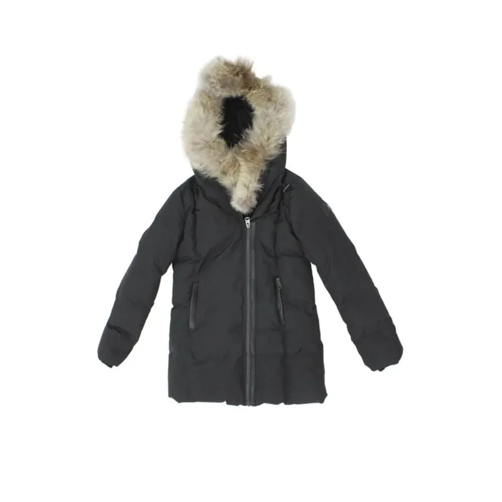Mackage Girls Long Sleeve Front Zip Fox Fur Trim Down Jacket Black Size 12